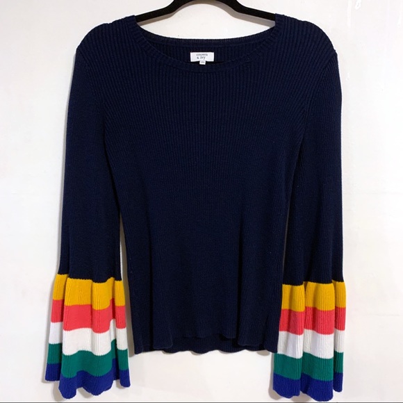 crown & ivy Sweaters - WOMENS BLUE COLORFUL BELLE SLEEVE TOP SIZE MEDIUM